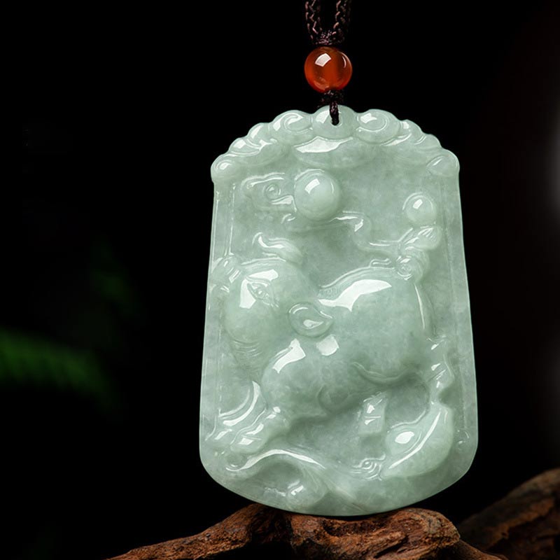 Carmiora natürliche Jade 12 chinesische Sternzeichen Fülle Amulett Anhänger Halskette