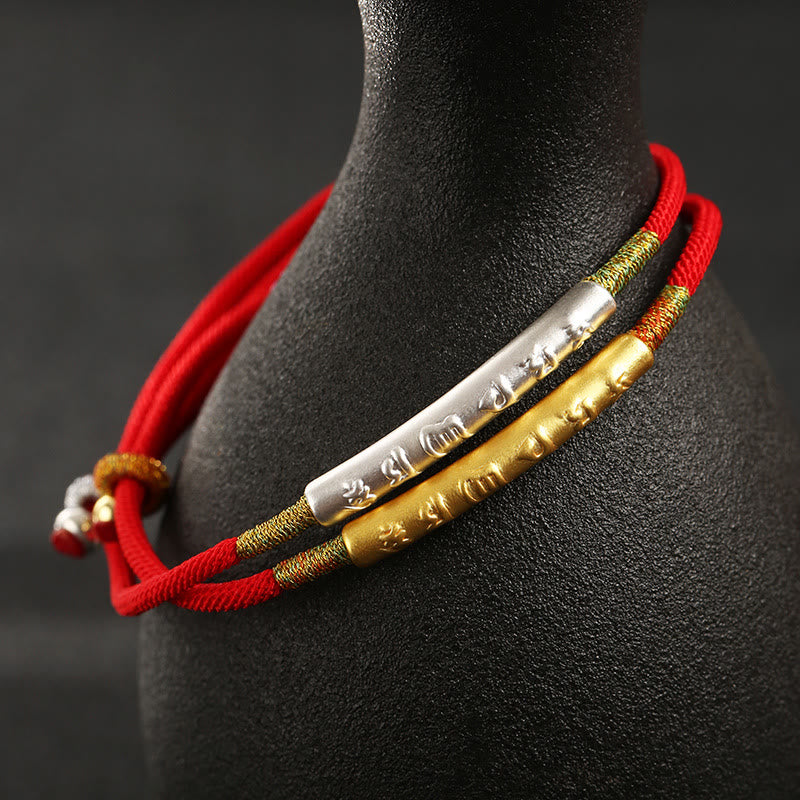 Carmiora tibetisch-buddhistisches handgefertigtes Mani-Mantra-Glücksarmband mit roter Schnur
