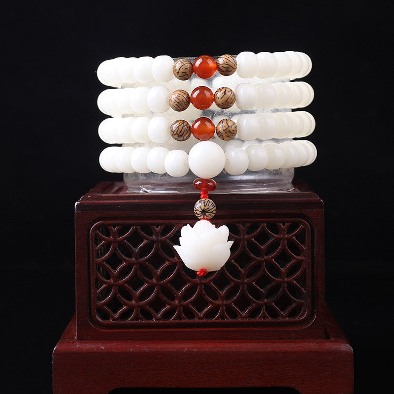 Carmiora White Bodhi Seed Mala 108 Perlen Glücksarmband