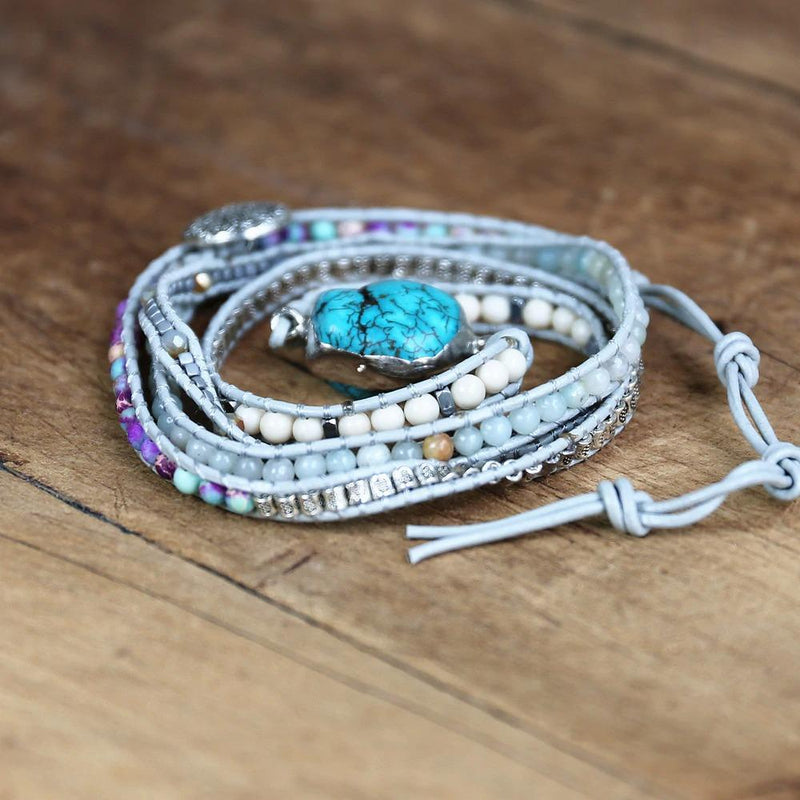 5-lagiges Wickelarmband mit ozeanblauen Perlen