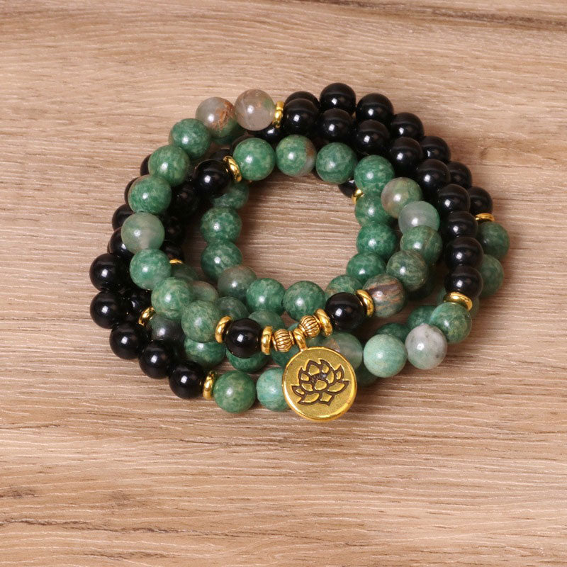 Carmiora Mala-Heilarmband mit 108 Perlen aus natürlichem Achat