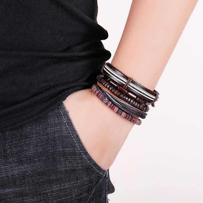 Carmiora Wrap Hanfschnüre Holzperlen Lederarmband