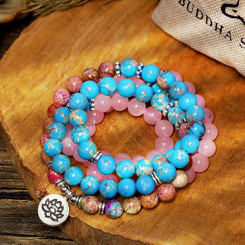 Carmiora Tibetisch Lila Miano Echte Perle Harmonie Lotus Mala