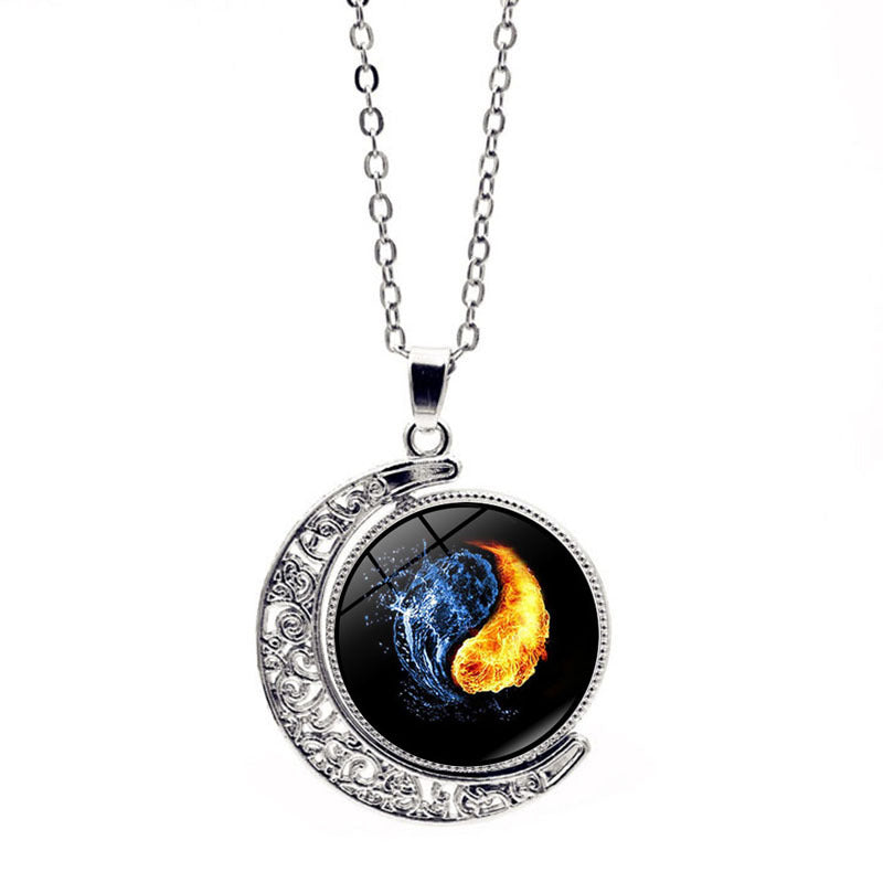 Carmiora Yin Yang Mond Balance Harmonie Rotation Halskette Anhänger