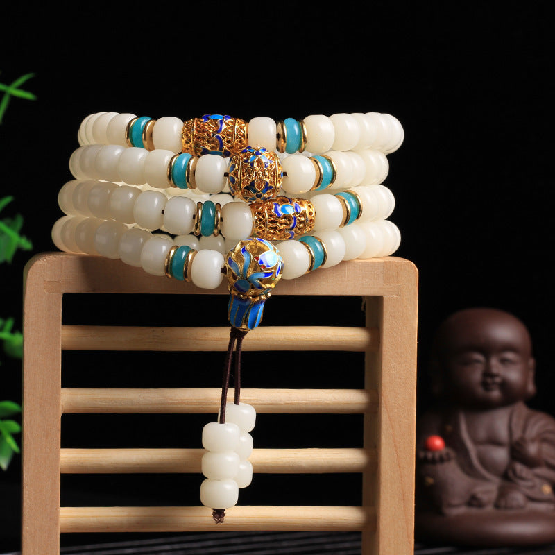 Carmiora natürliches weißes Bodhi-Samen-Mala-Armband mit 108 Perlen