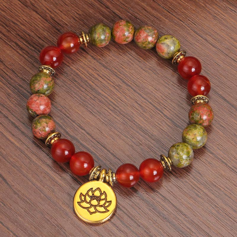 Carmiora Tibetisches Bild Jaspis Positive Lotus Armband Set