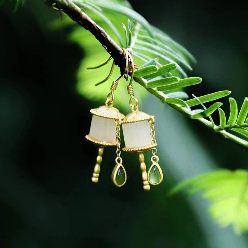 Carmiora 925 Sterling Silber Jade Gebetsmühle Glück Tropfen Ohrringe
