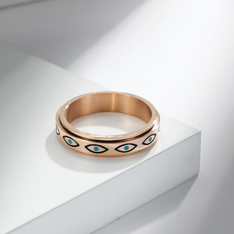 Carmiora Evil Eye Calm Protection Drehbarer Ring aus Titanstahl