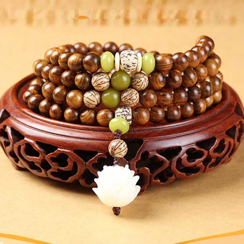 Carmiora tibetisches Rosenholz-Lotus-Mala-Schutz-Ruhe-Halsketten-Armband