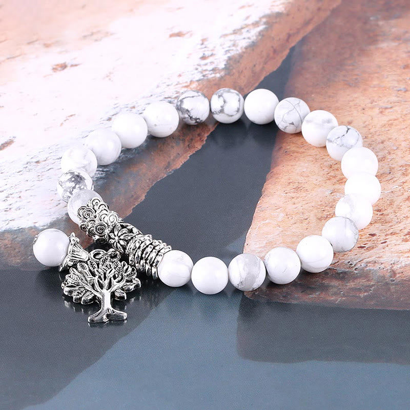 Carmiora Stretch-Armband mit natürlichem Edelstein, Baum des Lebens, Glücksbringer