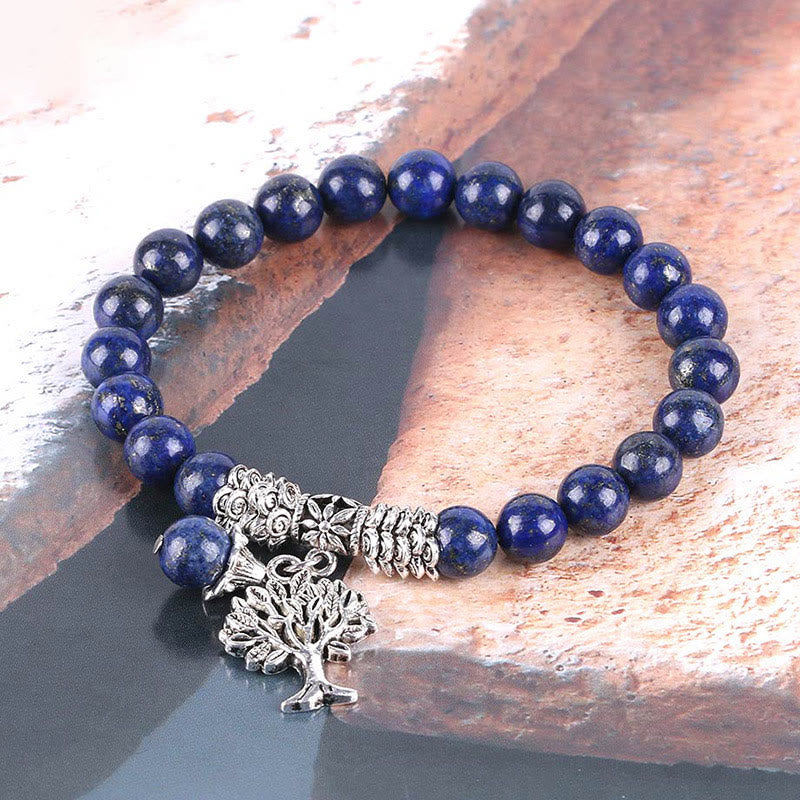 Carmiora Stretch-Armband mit natürlichem Edelstein, Baum des Lebens, Glücksbringer