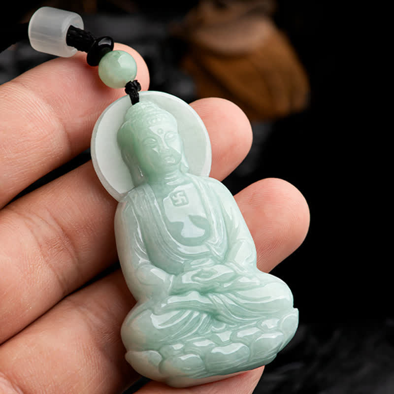 Carmiora Amitabha Buddha Jade Amulett Halskette mit Mitgefühl