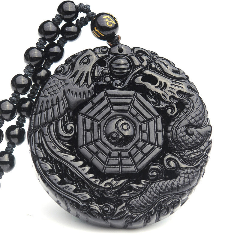 Carmiora Bagua Dragon Phoenix Obsidian Erfüllung Anhänger Halskette