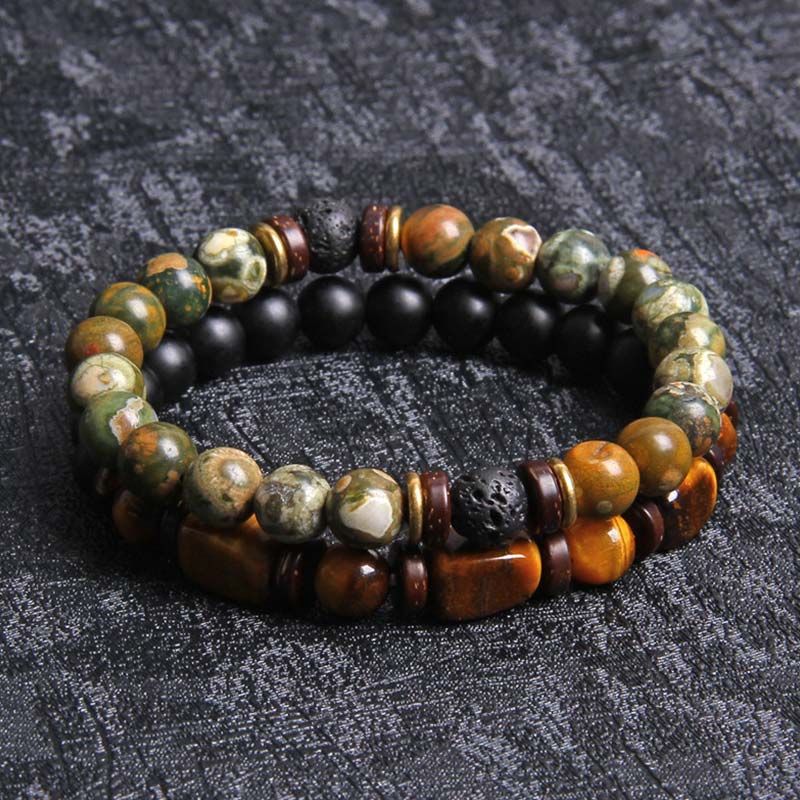 Carmiora 2 Stück Heilkristall-Kaiserstein-Tigerauge-Perlenarmband
