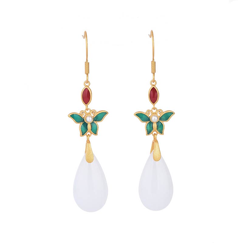 Carmiora FengShui Glücks-Tropfenohrringe aus weißer Jade