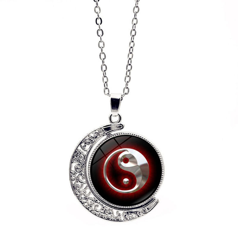 Carmiora Yin Yang Mond Balance Harmonie Rotation Halskette Anhänger