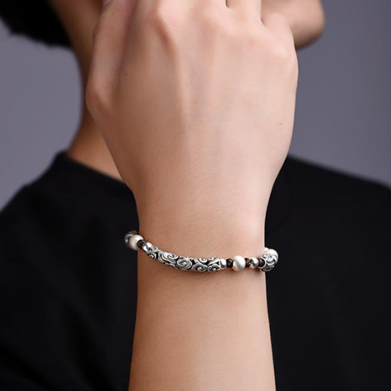 Carmiora Tibet handgefertigtes Kupfer 999 Sterling Silber Glückswolken-Reichtum-Schnur-Armband