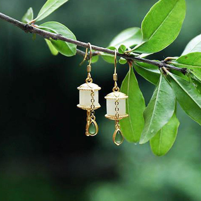 Carmiora 925 Sterling Silber Jade Gebetsmühle Glück Tropfen Ohrringe