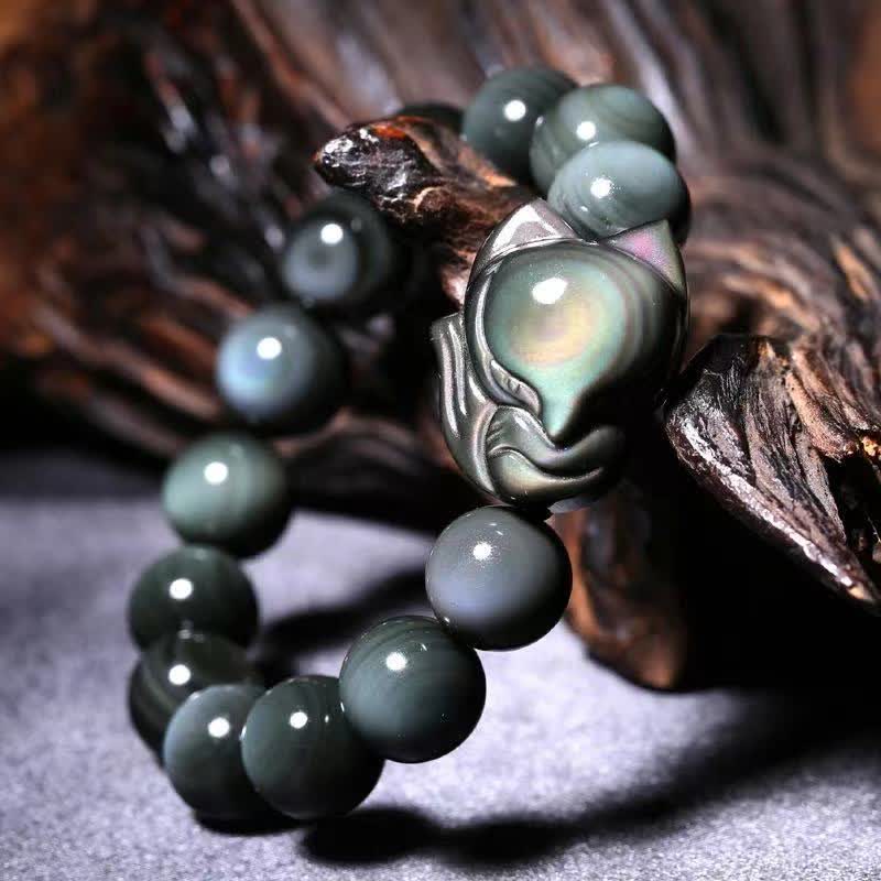 Carmiora Regenbogen-Obsidian-Fuchs-heilendes positives Armband