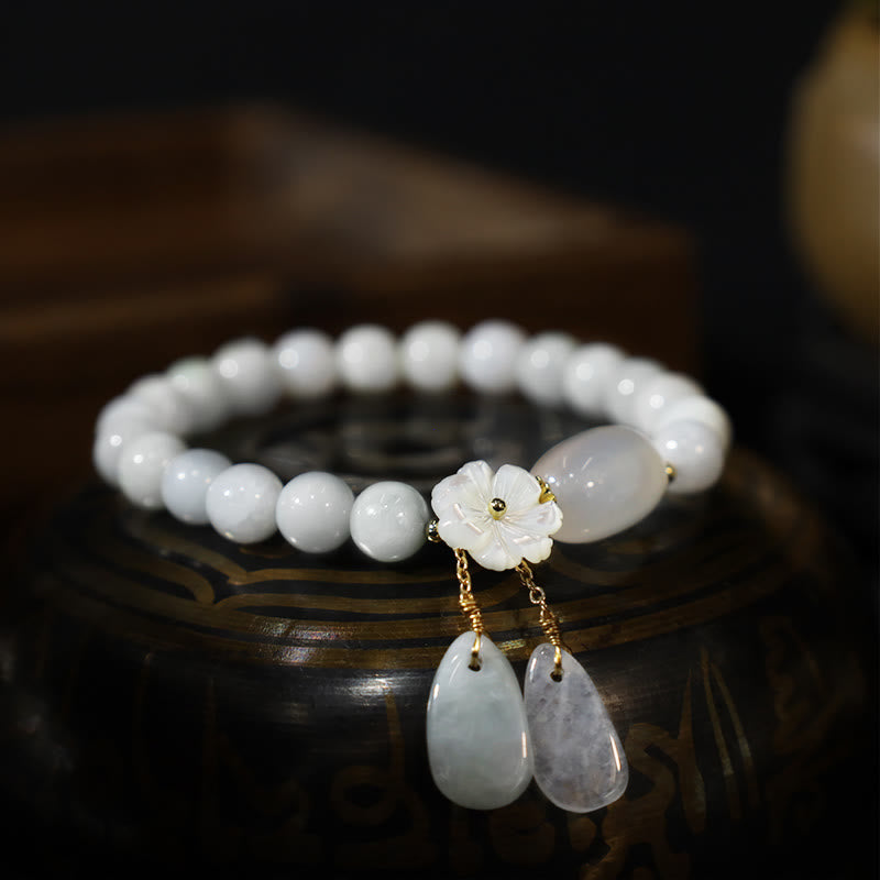 Carmiora Glücksarmband aus natürlicher weißer Jade