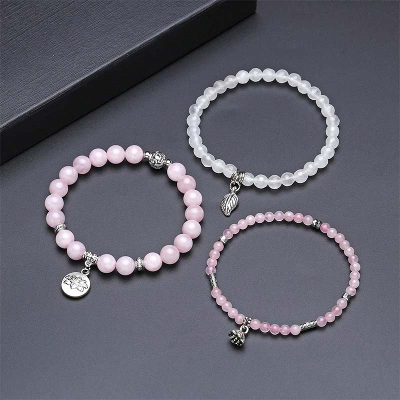 Carmiora 3PCS natürliches Quarzkristall-Perlen-Heilenergie-Lotus-Armband