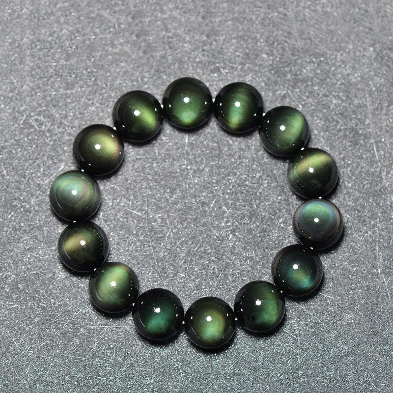 Carmiora Natürliches Obsidian-Armband mit grünem Auge