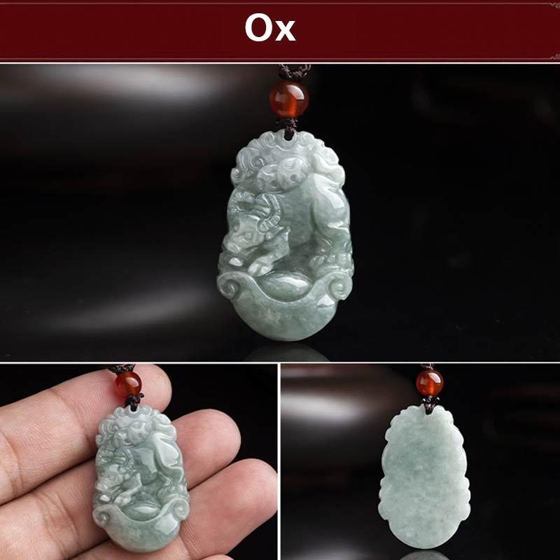 Carmiora natürliche Jade 12 chinesische Sternzeichen Erfolg Anhänger Halskette