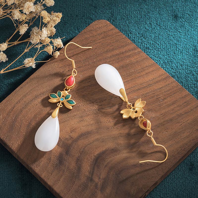 Carmiora FengShui Glücks-Tropfenohrringe aus weißer Jade