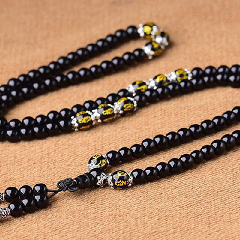 Carmiora Black Obsidian Six True Words Protection Mala Armband