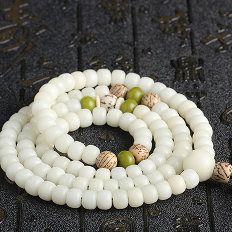 Carmiora White Jade Bodhi Lotus Mala Harmony Halskette Armband