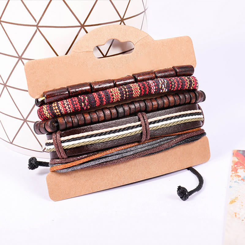Carmiora Wrap Hanfschnüre Holzperlen Lederarmband