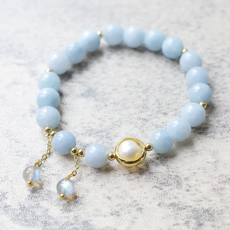 Carmiora Aquamarin-Perlen-Heilmondstein-Perlen-Charm-Armband