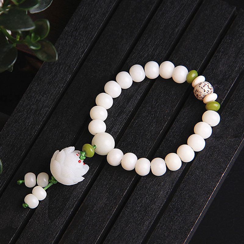 Carmiora Lotus Naturweißes Bodhi-Samen-Glücksarmband