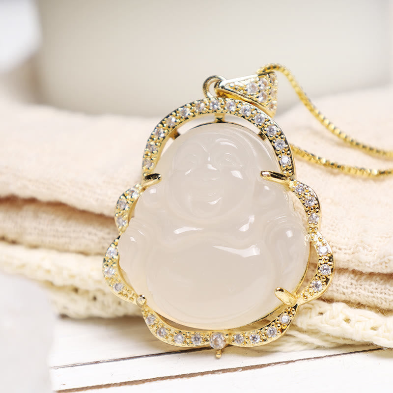 Carmiora Glücksbringer-Halskette mit lachendem Buddha