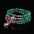 Carmiora Tibetisch 108 Perlen Malachit Roter Achat Glockenschutz Armband Mala