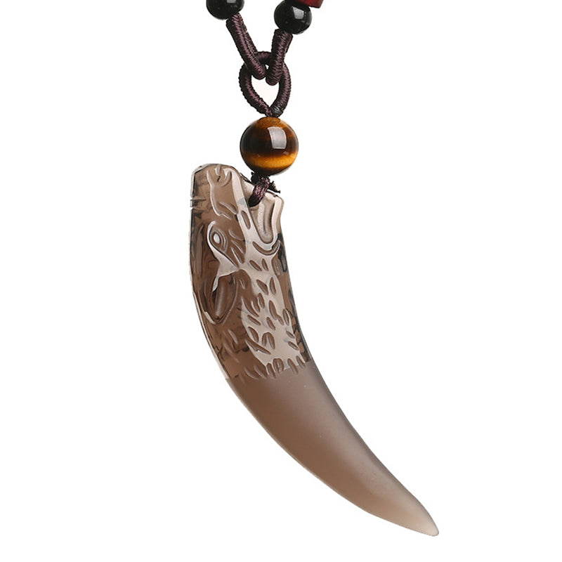 Carmiora Natural Ice Obsidian Wolf Tooth Pattern Courage Halskette Anhänger