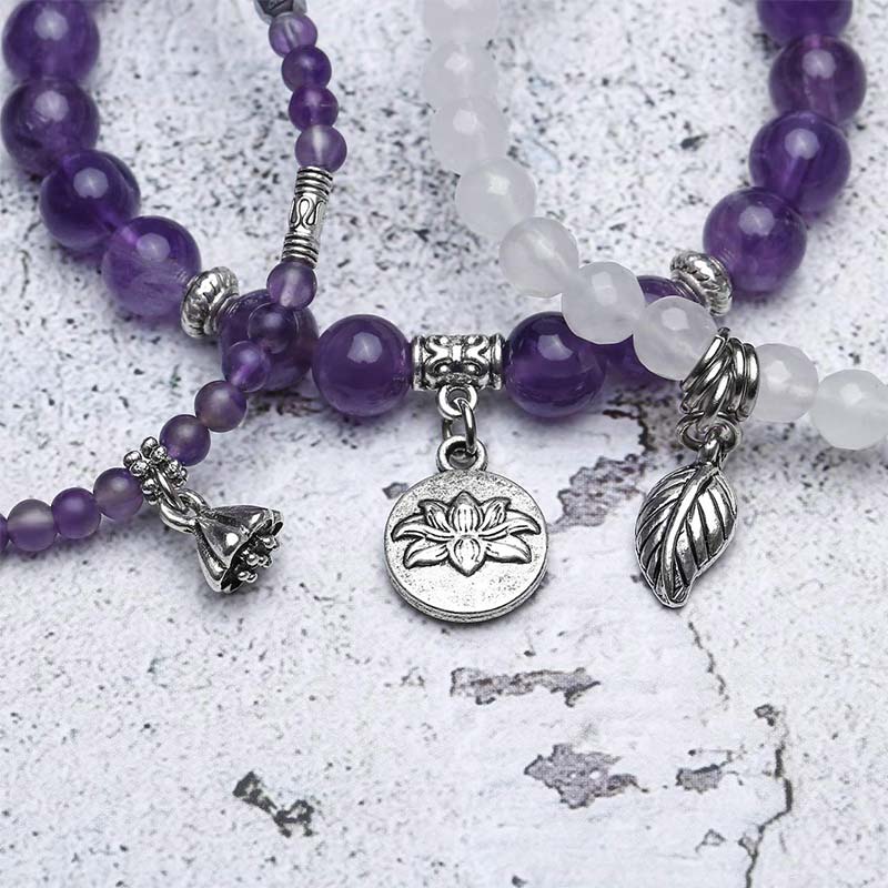 Carmiora 3PCS natürliches Quarzkristall-Perlen-Heilenergie-Lotus-Armband