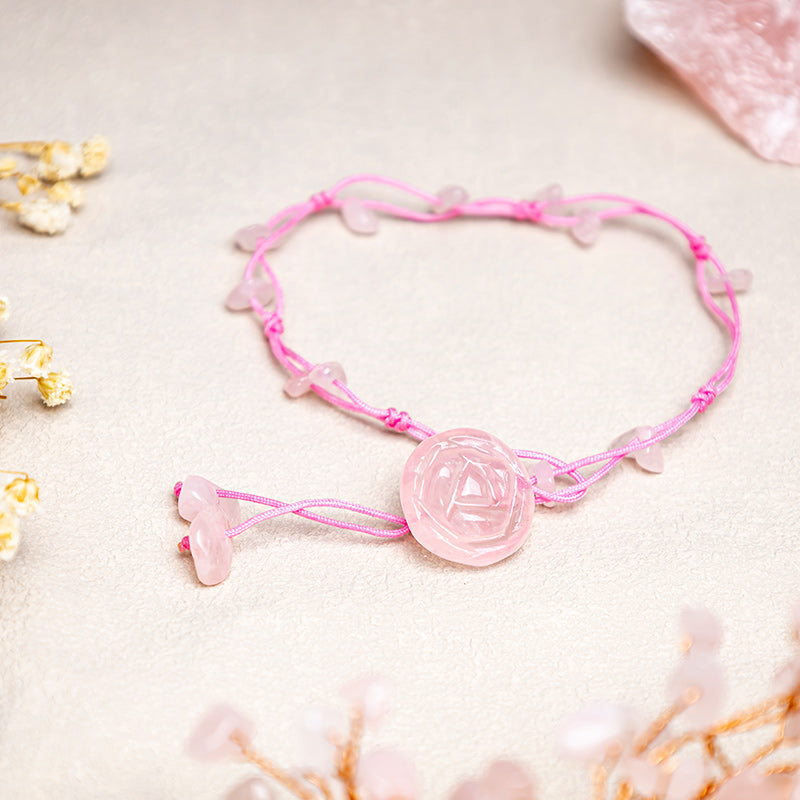 Carmiora Amethyst Pink Crystal Green Aventurine Rose Inner Peace Healing Fußkettchen