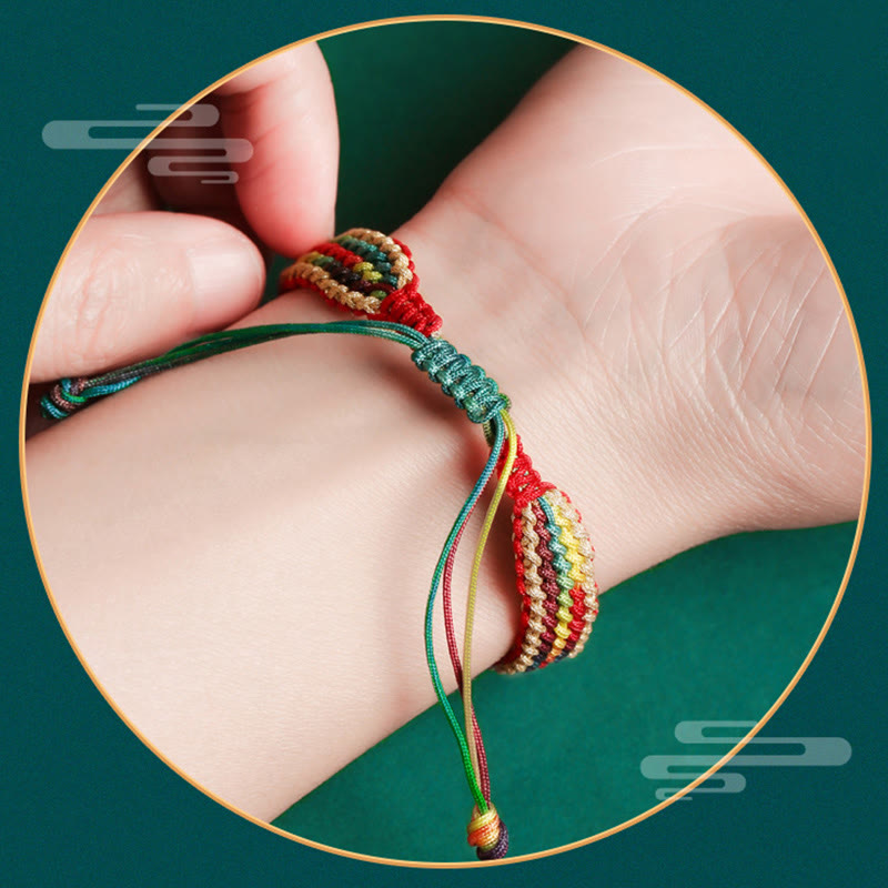 Carmiora Tibet Handgefertigtes, regenbogenfarbenes, geflochtenes Schutzarmband