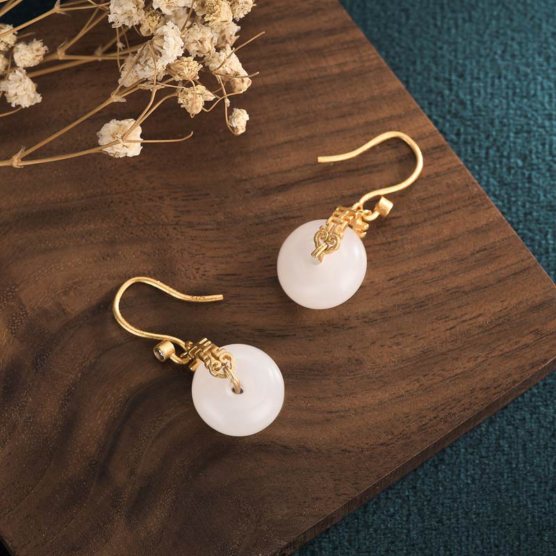 Carmiora White Jade Double Happiness Fortune Ohrringe