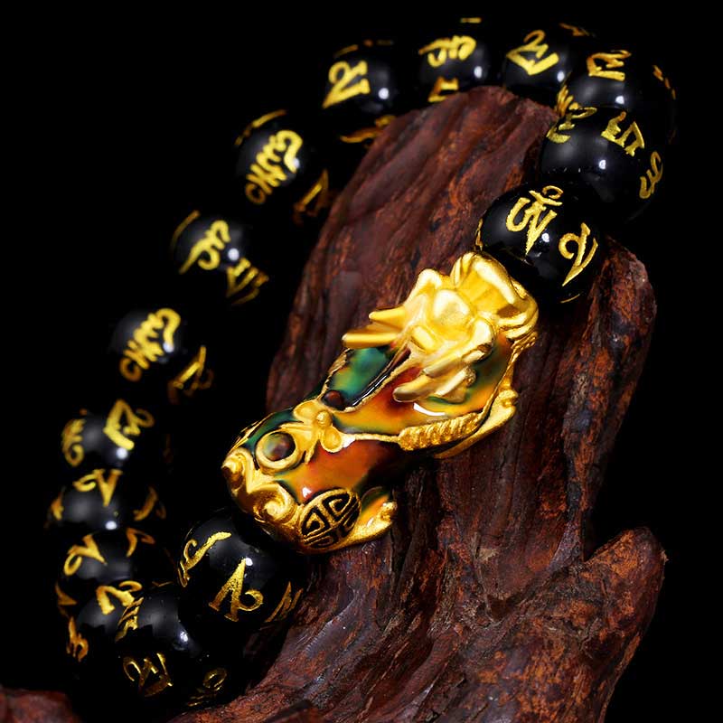 Carmiora FengShui PiXiu Obsidian Om Mani Padme Hum Reichtumsarmband