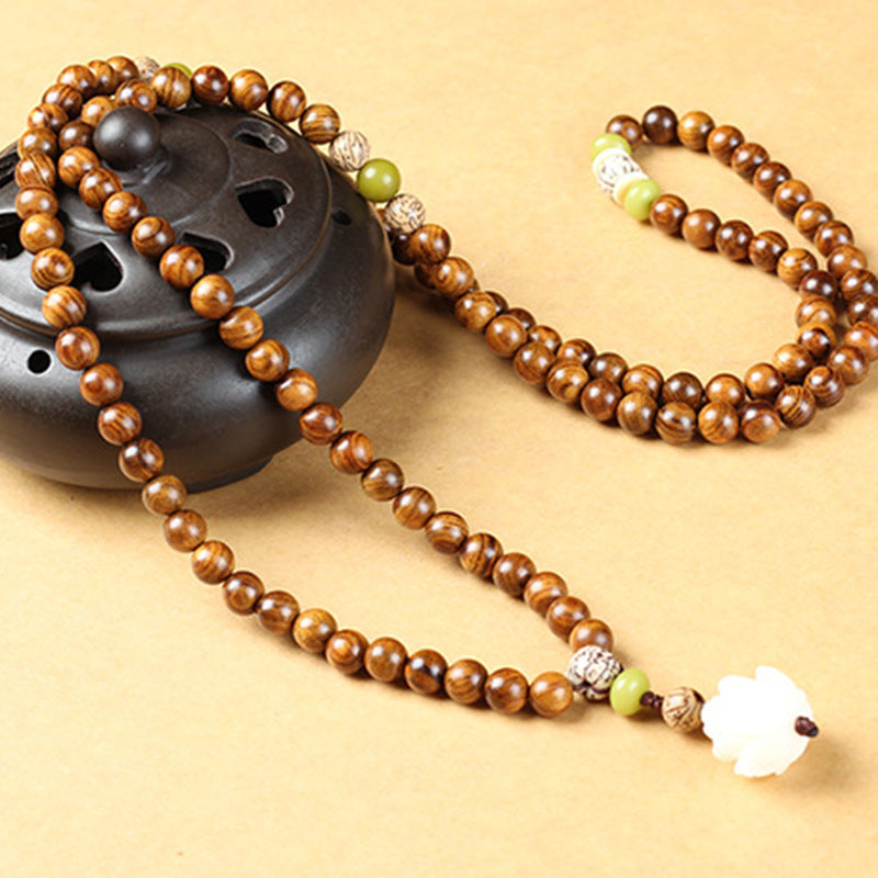 Carmiora tibetisches Rosenholz-Lotus-Mala-Schutz-Ruhe-Halsketten-Armband