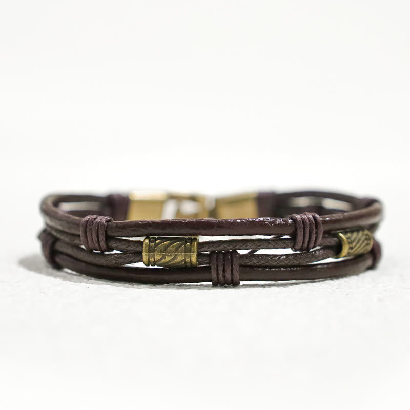 Carmiora Vintage Lederarmband, braunes Seil, geschichtetes Armband, Armreif