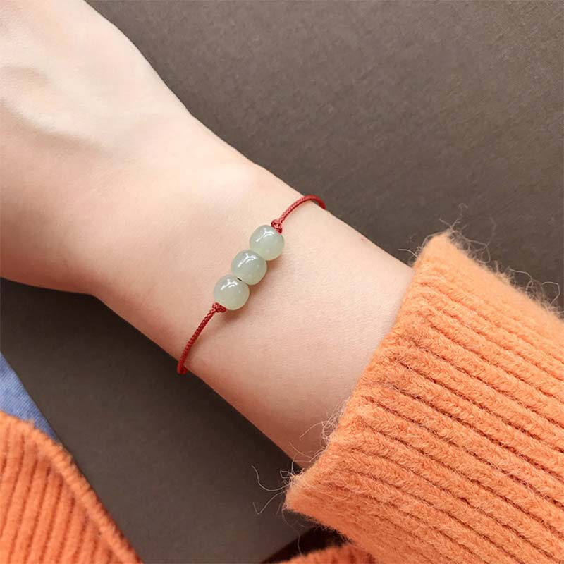 Carmiora Drei Perlen Jade Glück String Weave Armband