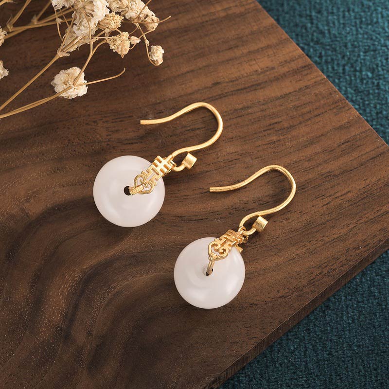 Carmiora White Jade Double Happiness Fortune Ohrringe