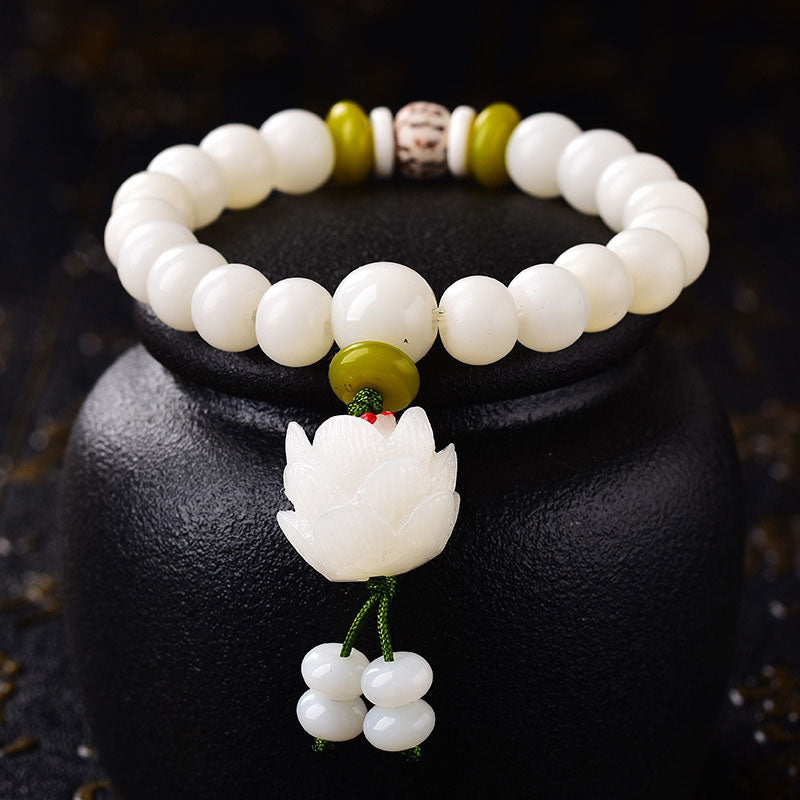 Carmiora Lotus Naturweißes Bodhi-Samen-Glücksarmband