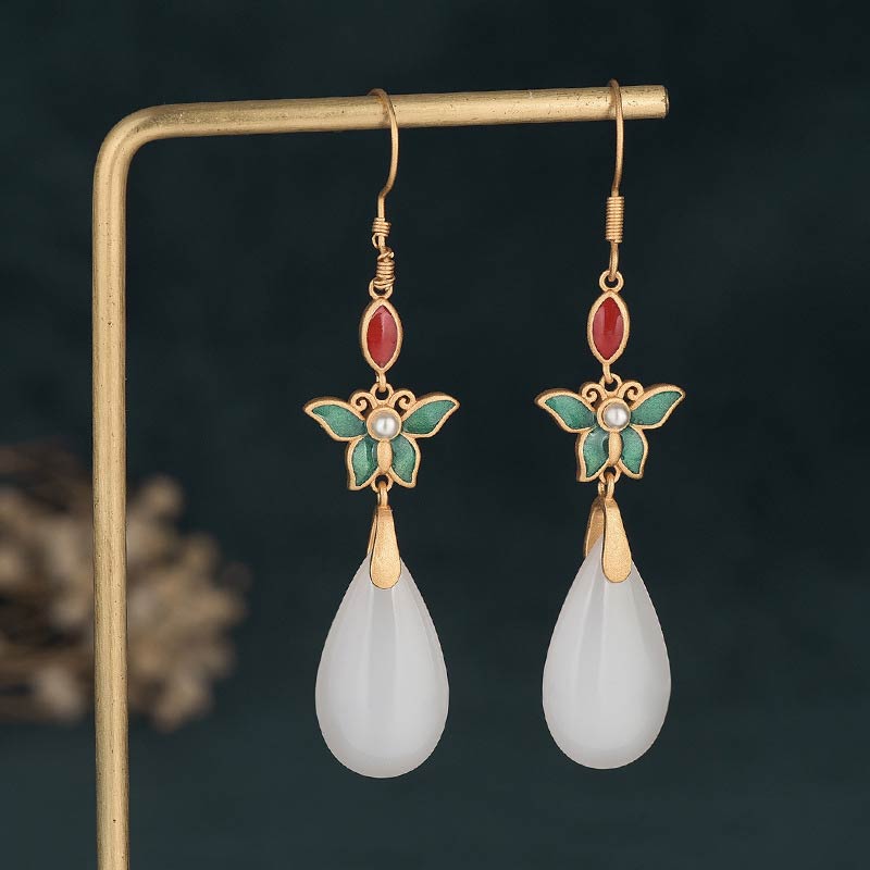 Carmiora FengShui Glücks-Tropfenohrringe aus weißer Jade