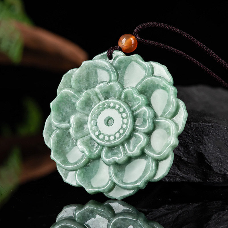 Carmiora Lotus Muster Jade Glück Wohlstand Halskette Anhänger