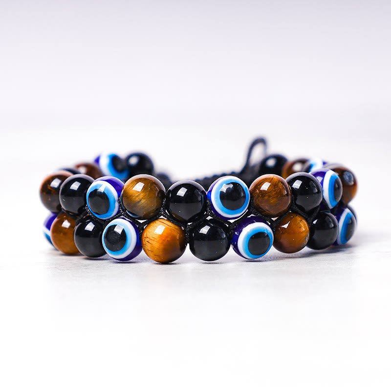 Carmiora Evil Eye Hämatit Tigerauge Schutz Perlenarmband