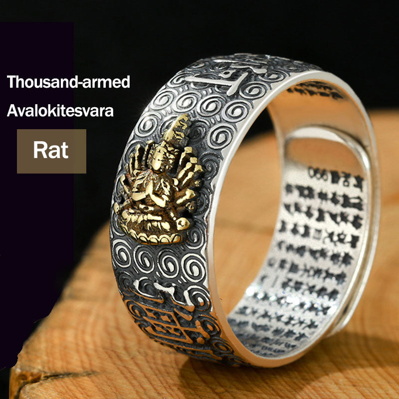 Carmiora Chinesischer Sternzeichen-Natal-Buddha-Reichtum-Glück-verstellbarer Ring